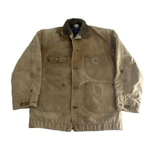 Vintage  Carhartt Jacket Mens Large Tan 1970s Blanket Lined Workwear Chore Coat